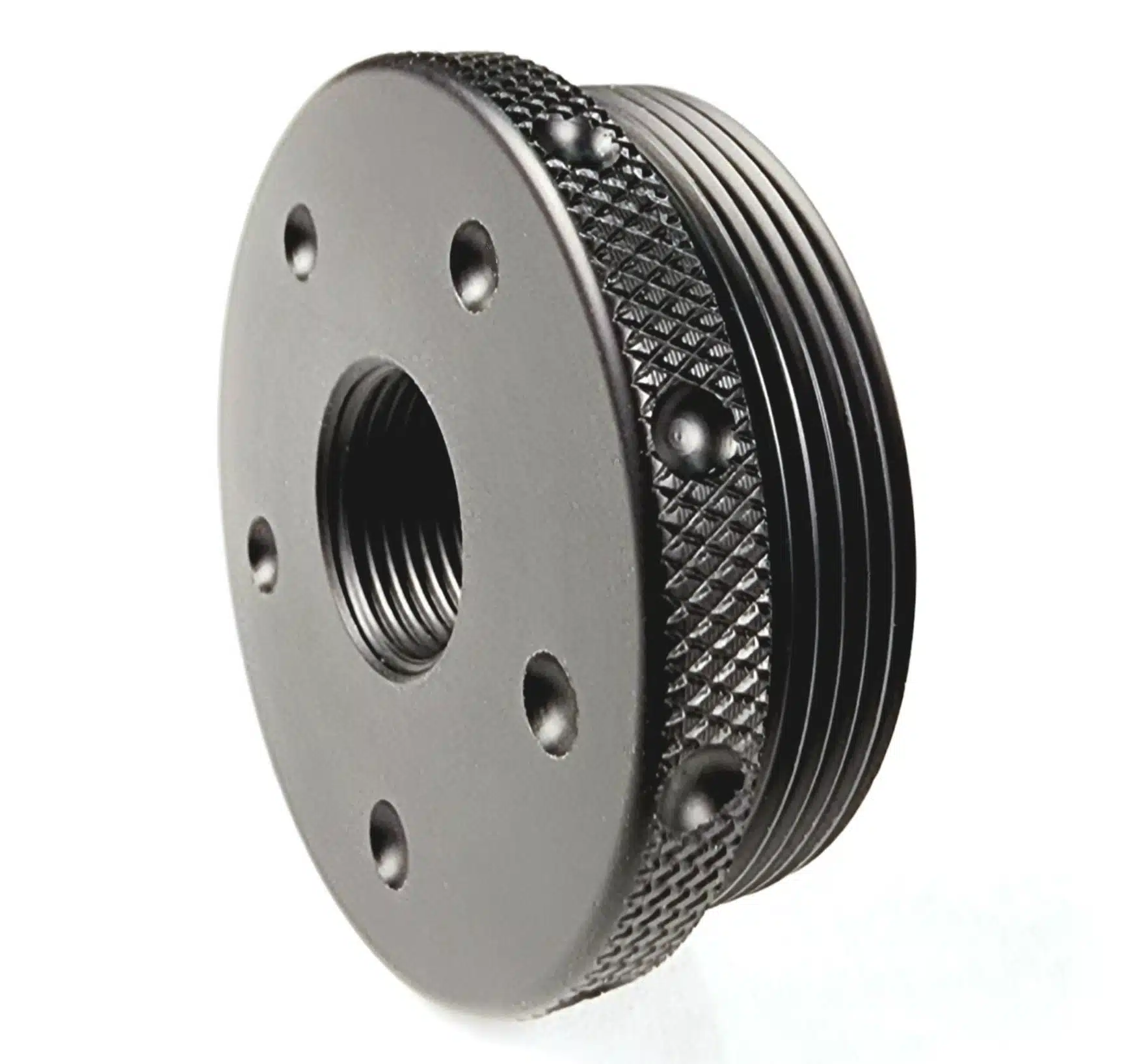 Titanium D Size Thread Adapter 1/2x28 solvent trap for sale — maglite cups for AR-15 / .223 / 5.56, also common on .22LR. Image for solvent trap builds.