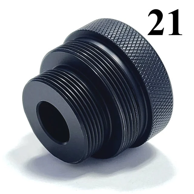 Titanium D Size Thread Adapter 1/2x28 titanium solvent trap — buy solvent trap for AR-15 / .223 / 5.56, also common on .22LR. Image for solvent trap builds.