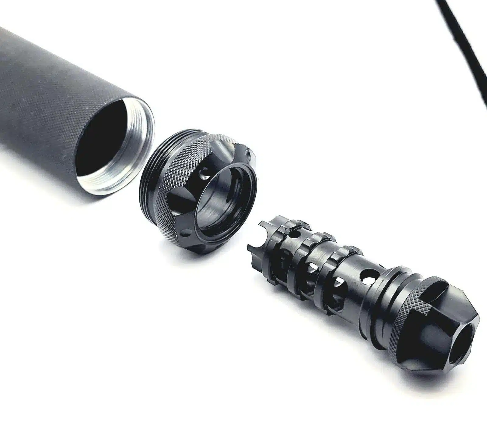 Titanium D Size Barrel Adapter 1/2x28 9mm solvent trap — buy solvent trap for AR-15 / .223 / 5.56, also common on .22LR. Image for solvent trap builds.