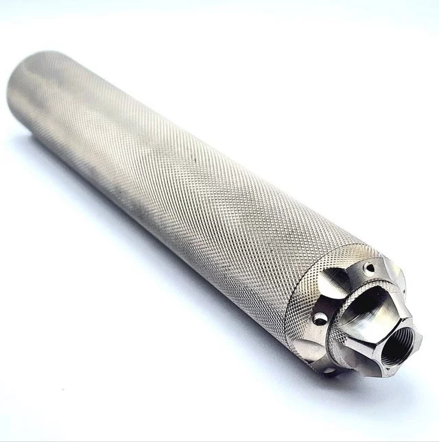 Titanium D Size Thread Adapter 1/2x28 solvent trap tubes — 22lr solvent trap for AR-15 / .223 / 5.56, also common on .22LR. Image for solvent trap builds.