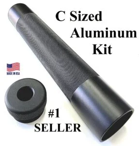 Titanium D Size Thread Connector 1/2x28 stainless steel solvent trap — solvent trap tubes for AR-15 / .223 / 5.56, also common on .22LR. Image for solvent trap builds.