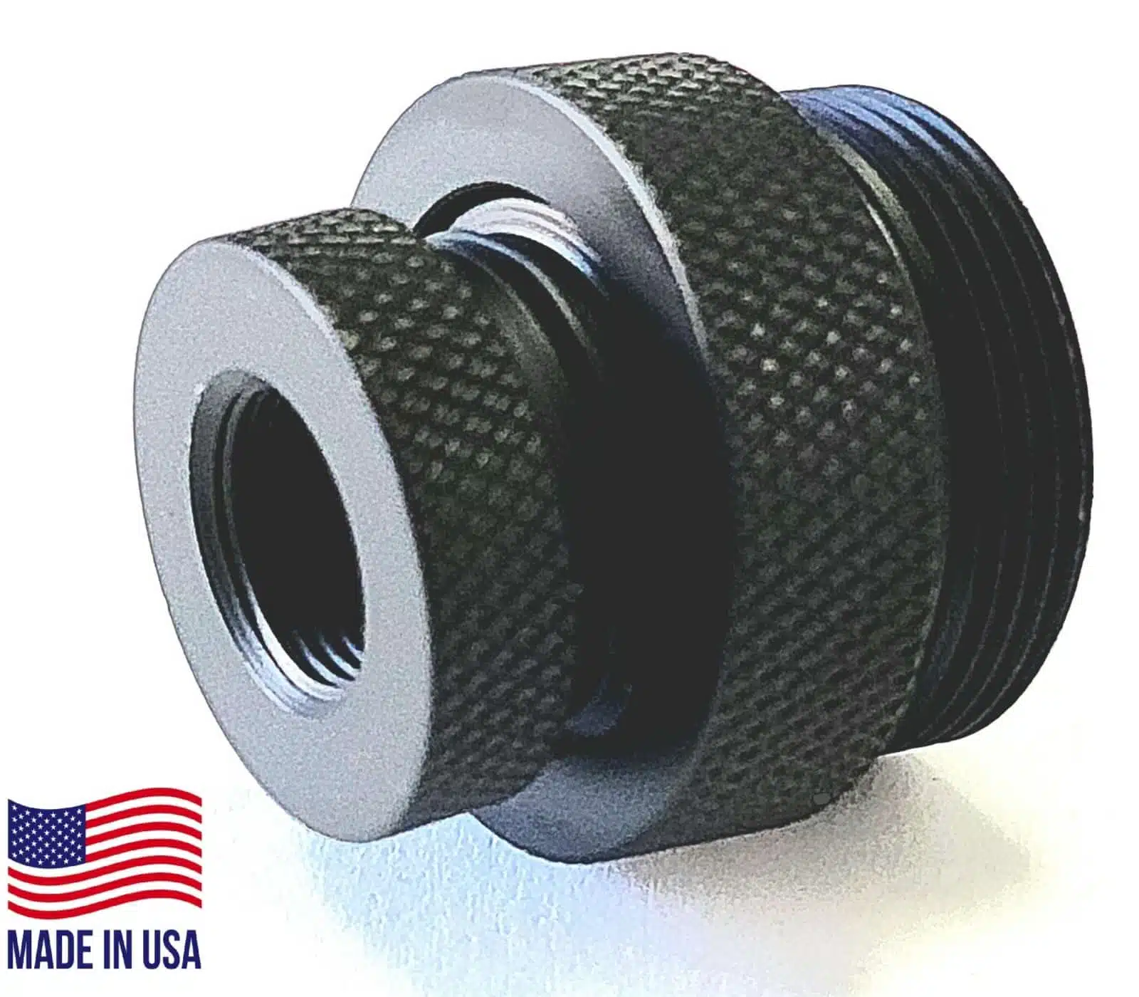 Titanium D Size Thread Adapter solvent trap adapter — solvent trap booster for multi-caliber platforms. Image for solvent trap builds. — sometimes called a silencer, conversion requires approved ATF Form 1.