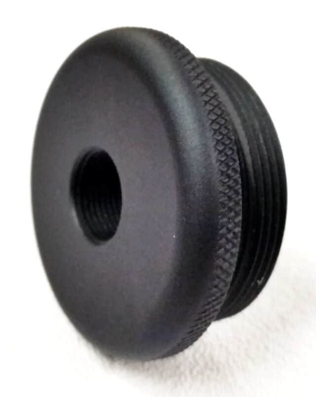 Titanium D Size Thread Connector 1/2x28 solvent trap cups — solvent trap cups for AR-15 / .223 / 5.56, also common on .22LR. Image for solvent trap builds.