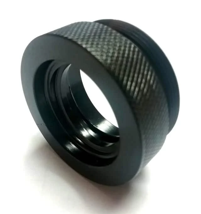 Titanium D Size Barrel Adapter 1/2x28 22lr solvent trap — 22lr solvent trap for AR-15 / .223 / 5.56, also common on .22LR. Image for solvent trap builds.