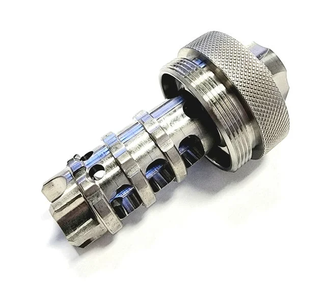 Titanium D Size Barrel Adapter 1/2x28 solvent trap tube — solvent trap baffles for AR-15 / .223 / 5.56, also common on .22LR. Image for solvent trap builds.