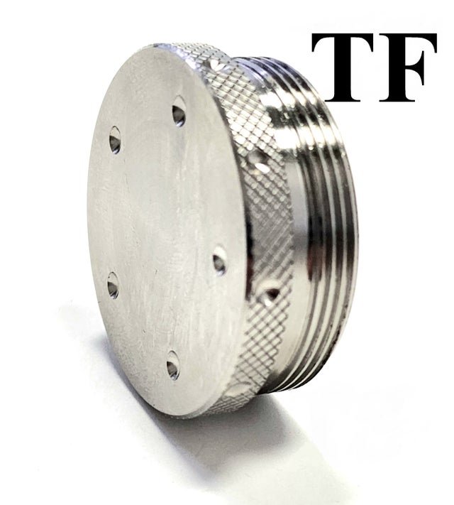 Titanium D Size Thread Adapter storage cups — solvent trap for sale for multi-caliber platforms. Image for solvent trap builds.