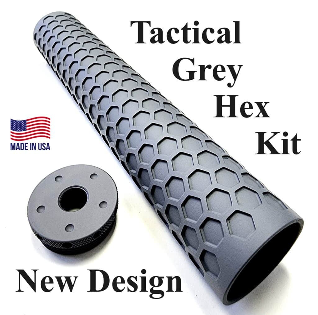 D Sized Solvent Trap HEX Tube and 1/2 x 28 Adapter Kit finished in Light Absorbing Tactical Grey