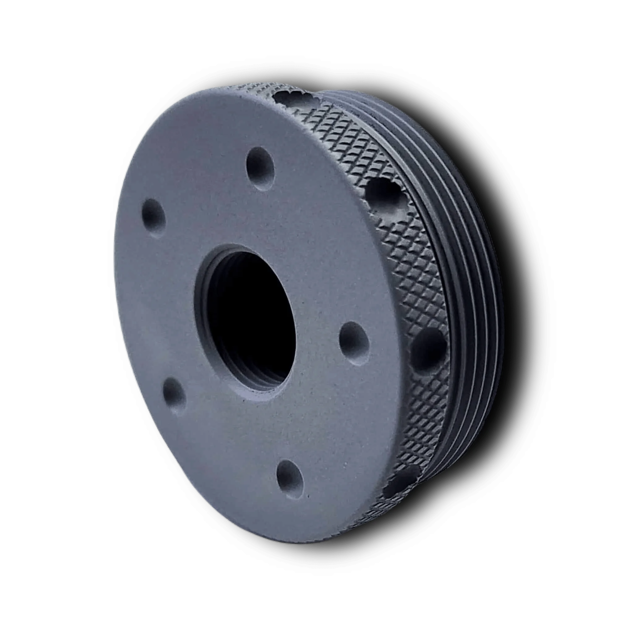 Titanium D Size Thread Adapter 1/2x28 solvent trap for sale — maglite adapter for AR-15 / .223 / 5.56, also common on .22LR. Image for solvent trap builds.