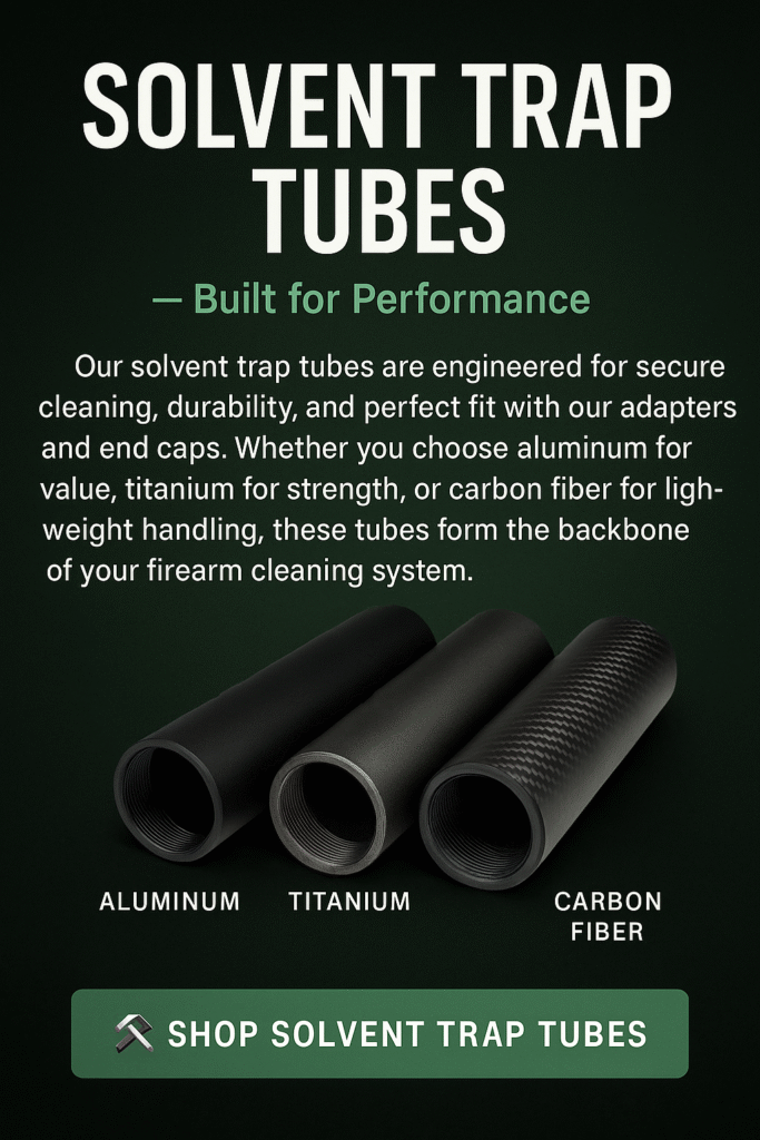 Solvent trap tubes in aluminum, titanium, and carbon fiber — USA-made firearm cleaning tubes